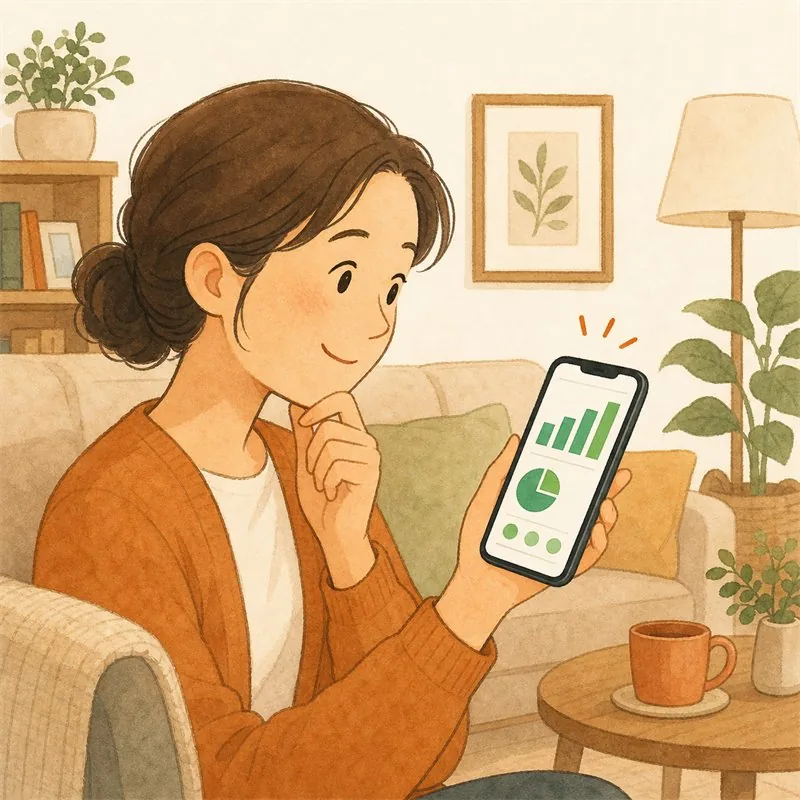 スマホで学習記録を確認する保護者のイラスト